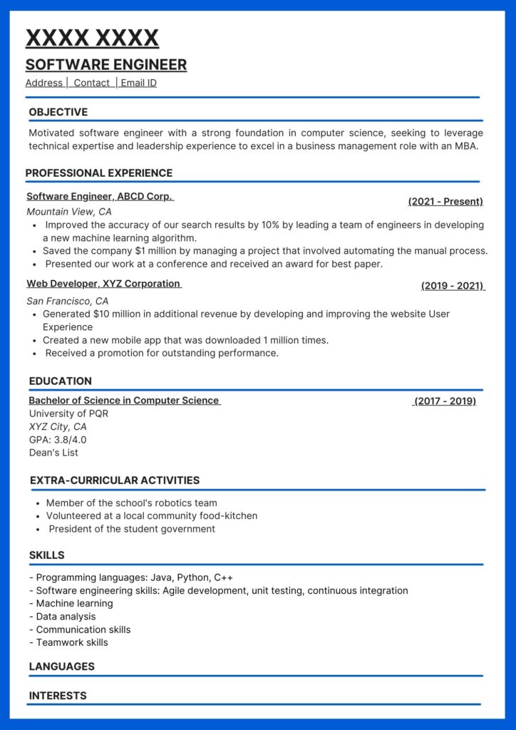 Sample MBA resume