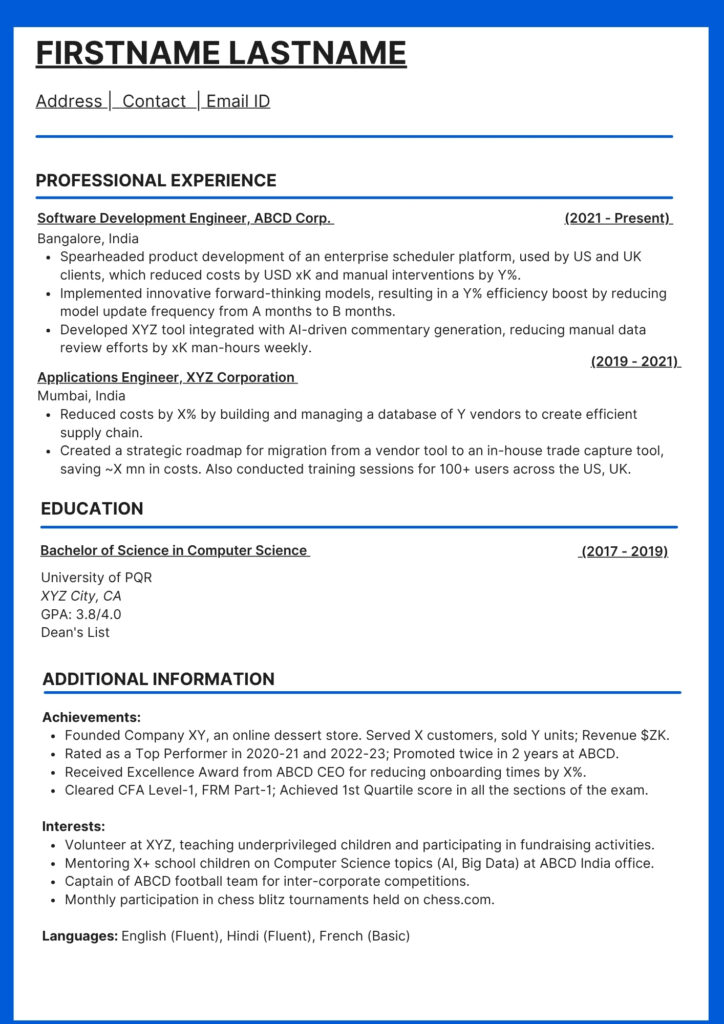 Sample Resume for MBA Admissions